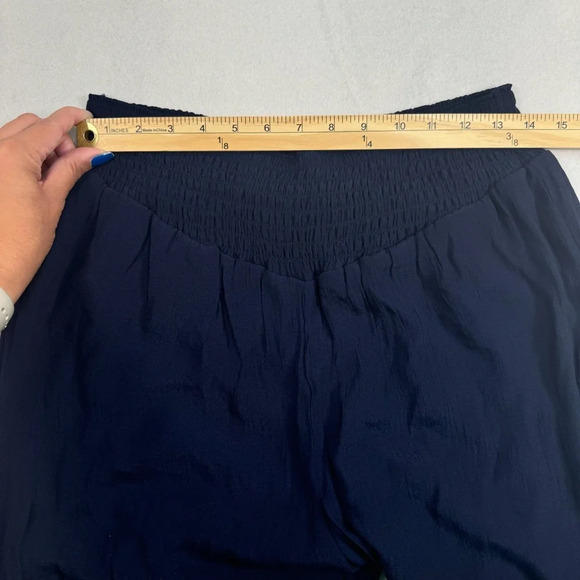 Nanette Lepore Pull On Wide Leg Pants Womens Sz Med Blue High Rise Smocked Waist - Picture 7 of 11